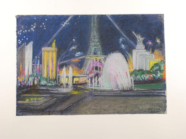 Exposition internationale de Paris de 1937, Pavillons allemand, russe et tour Eiffel vus de nuit, Alexandre-Mathurin Pêche, peintre 