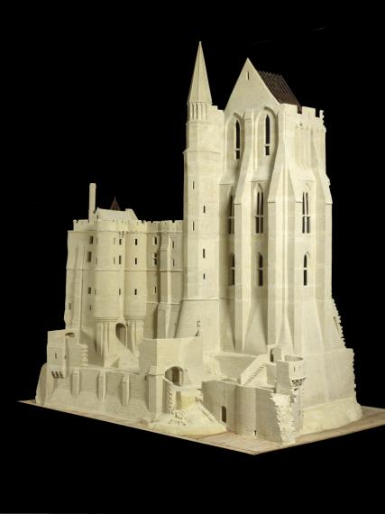 Mont-Saint-Michel, abbaye, châtelet d'entrée et une partie de la "Merveille", XIIIe siècle. Maquette en pierre par Edouard Corroyer, entre 1881 et 1884