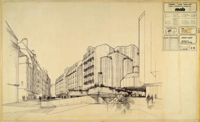 Espace Baltard, Hôtel et bureaux, Paris, perspective, 25 juillet 1980