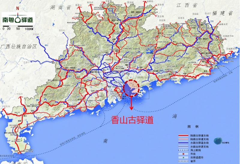 Location of ancient post roads in Zhuhai