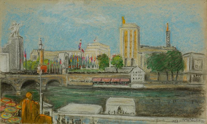 Exposition internationale des arts et techniques dans la vie moderne, Paris, 1937, Le Trocadéro vu depuis le quai Branly