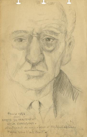Autoportrait de Jacques Bonnier, avec commentaires sur les effets de la cortisone, février 1952
