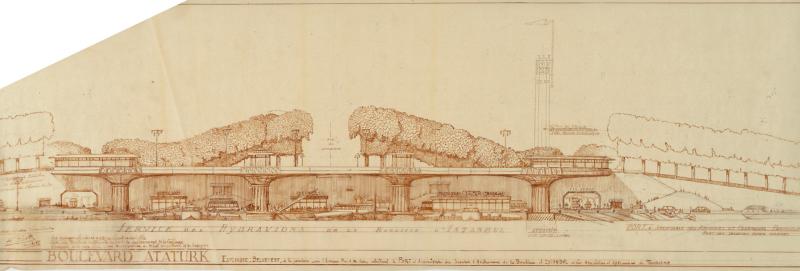 Projet de belvédère et port pour hydravions à Yenikapi, dans la continuité du boulevard Atatürk, Istanbul