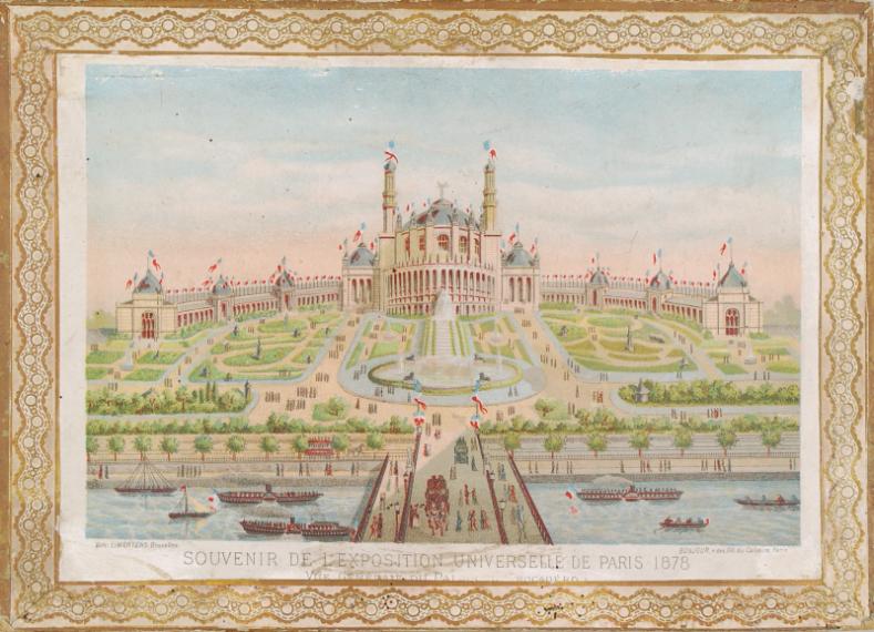 Exposition universelle de Paris de 1878, boite de puzzle représentant le palais du Trocadéro