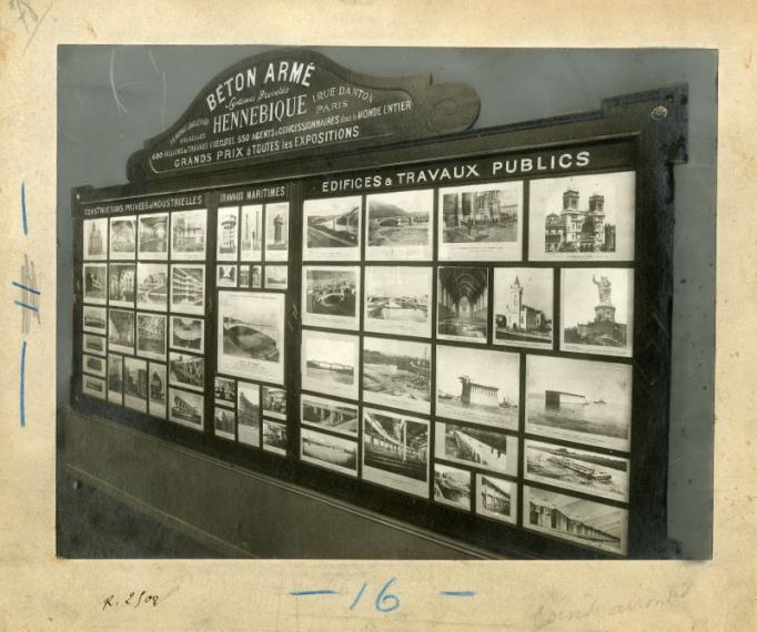 Panneau de présentation des constructions de l’Entreprise Bétons armés Hennebique à l'Exposition universelle de Gand, 1913
