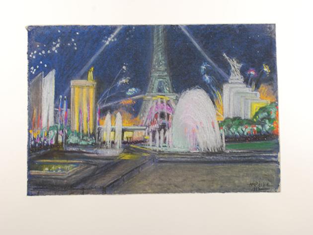 Exposition internationale de Paris de 1937, Pavillons allemand, russe et tour Eiffel vus de nuit, Alexandre-Mathurin Pêche, peintre