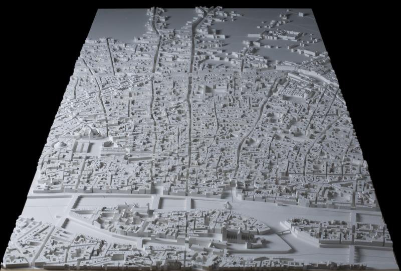 Maquette d’un quartier de Paris vu avant sa transformation par le préfet Georges-Eugène Haussmann, 1863-1870