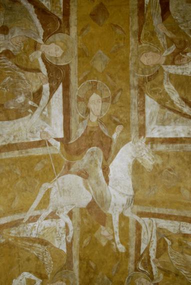 Auxerre, cathédrale Saint-Étienne, Christ cavalier, début du XIIe siècle. Copie de peinture murale réalisée en 1941