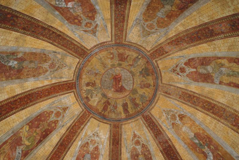 Cahors, cathédrale Saint-Étienne, vue générale de la coupole occidentale, 1316-1324. Copie de peinture murale réalisée en 1949-1950