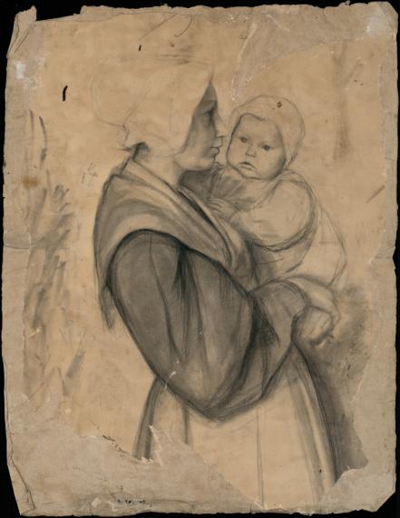 Esquisse préparatoire de deux personnages figurant dans le tableau la Maison du secours, attribué à Trimolet