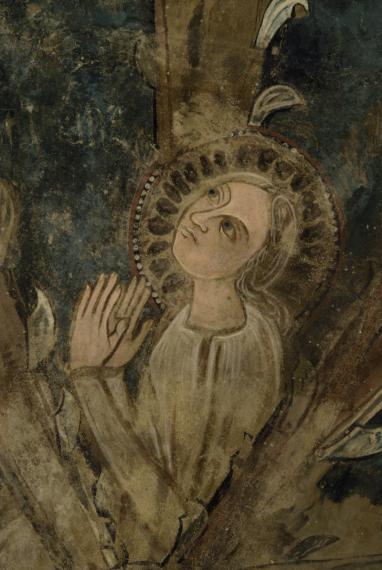 Le Puy, cathédrale Notre-Dame, chapelle Saint-André, sainte Catherine martyre (détail), milieu du XIIIe siècle. Copie de peinture murale réalisée en 1944