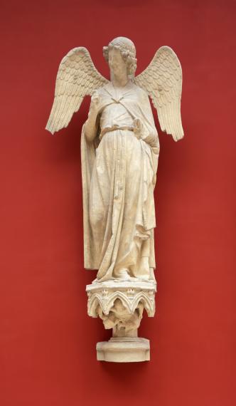 Reims, cathédrale Notre-Dame, statue du portail nord de la façade occidentale, l’Ange au sourire, vers 1230. Moulage en plâtre, Jean Pouzadoux, vers 1881