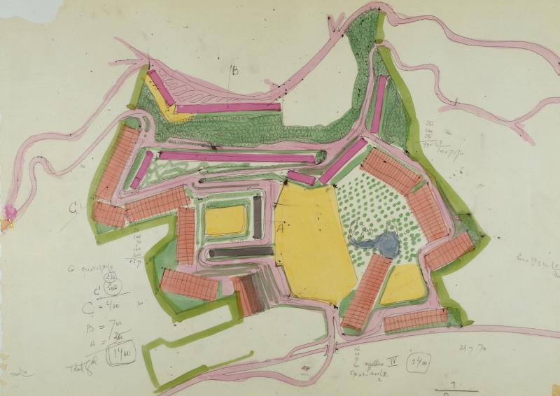 1970. Aménagement de Saint-Laurent-du-Var (Alpes-Maritimes) : étude de plan-masse, n.d. Dossier : 265 AA 17/1 (doc. EB-DES-016-01-02).