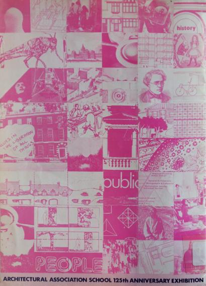 Quatrième de couverture du catalogue de l’exposition AA125 conçue par Archigram The AA125 Exhibition, Londres, The Architectural Association Inc., 1974.