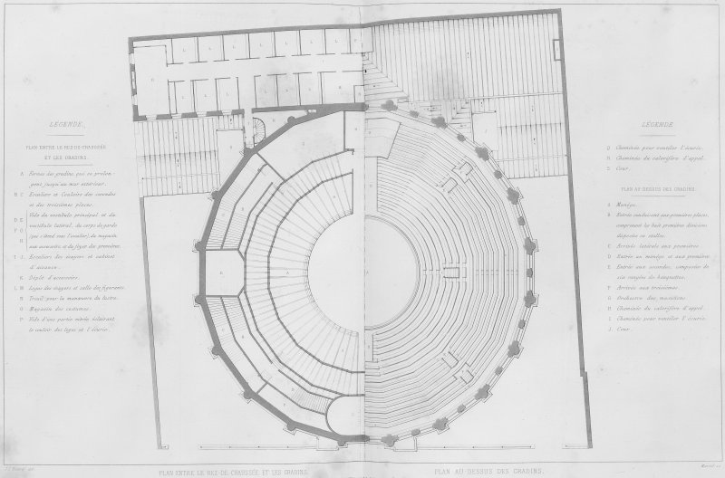 Plan du cirque d'hiver montrant les gradins, publié dans la revue générale de l'architecture
