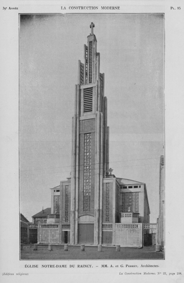 Planche de la façade de l'église notre dame du raincy. la photo est prise légèrement de biais.