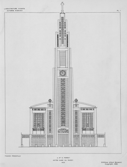 Dessin de la façade de l'église notre dame du raincy. 