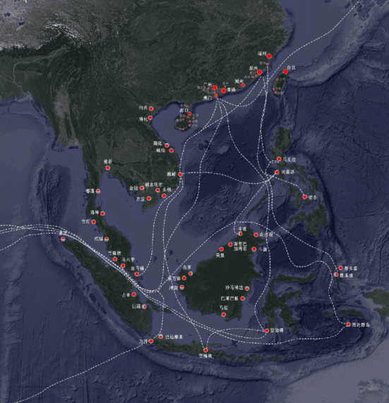 The regional structure of the Maritime Silk Road centred around the South China Sea (source: own)