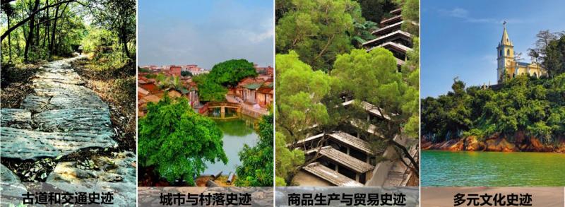 Main heritage types of the ancient post roads in southern Guangdong 