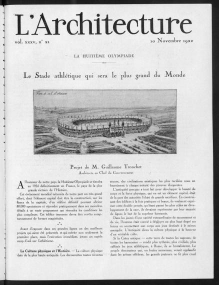 Revue numérisée L’Architecture, Novembre 1922, couverture