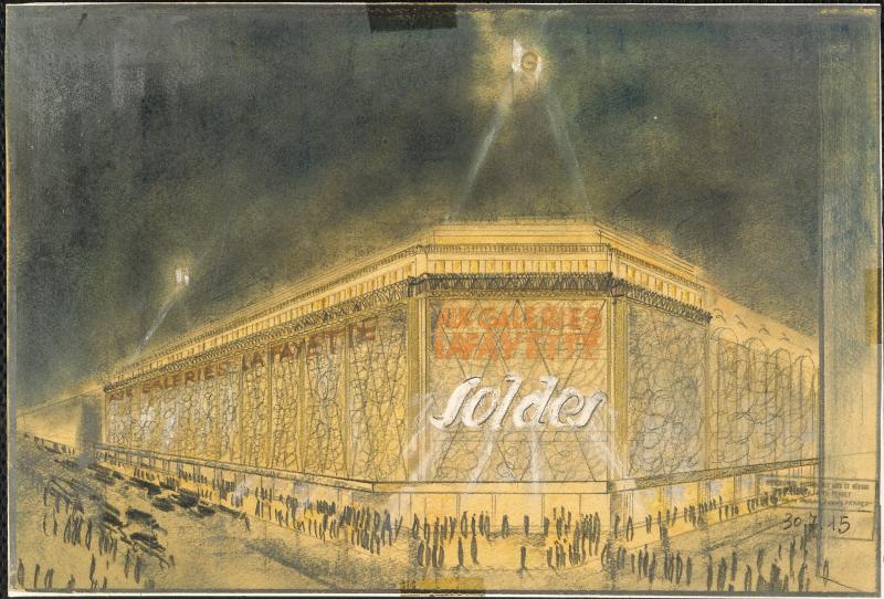 croquis de la façade des Galeries Lafayette