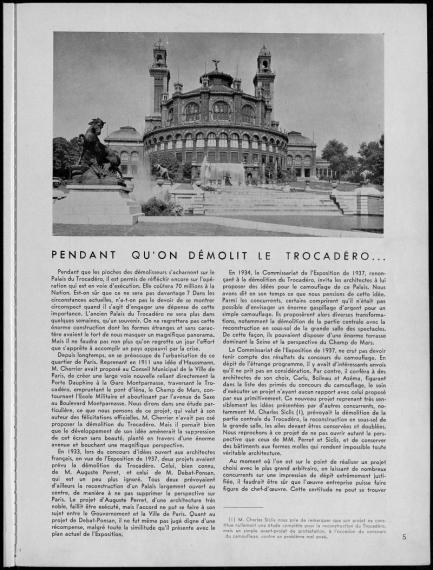 "Pendant qu'on démolit le Trocadéro", écrit par l'architecte et sculpteur André Bloc, L'Architecture d'aujourd'hui, n°11, 1935