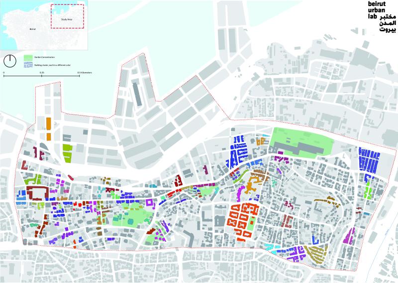 Cartographie des ensembles bâtis et des jardins dans les zones endommagées par l’explosion du port de Beyrouth le 4 août 2020 