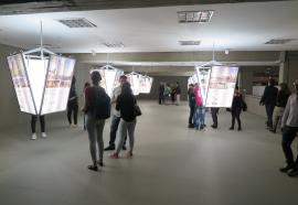 Vue de l'exposition "Un bâtiment, combien de vies ?", Medellin, UNAL, Sala U, Année France-Colombie 2017
